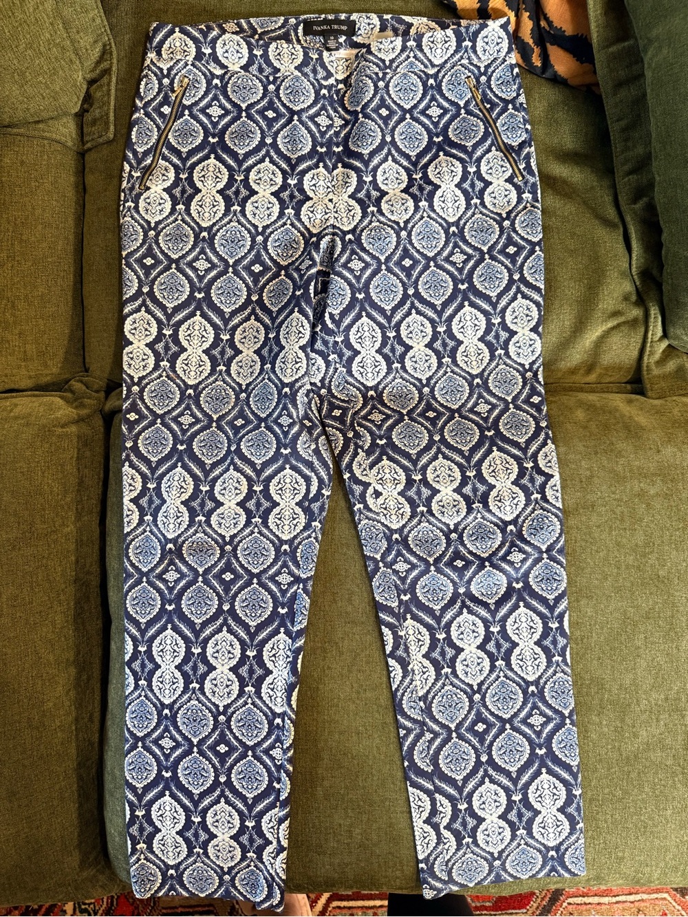 Ivanka Trump Colbalt, Light Blue & White Printed Stretch Pants